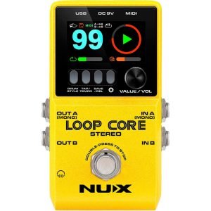 NUX Loop Core Stereo Looper with MIDI and Drum Patterns Effects Pedal, Yellow