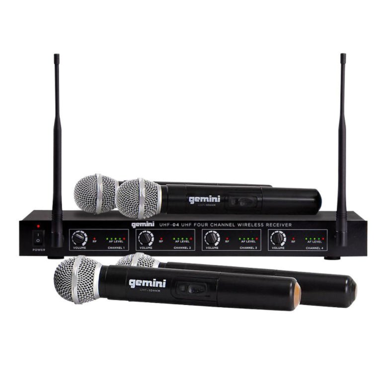 Gemini UHF-04M 4-Channel Wireless Handheld Microphone System Gemini UHF-04M 4-Channel Wireless Handheld Microphone System